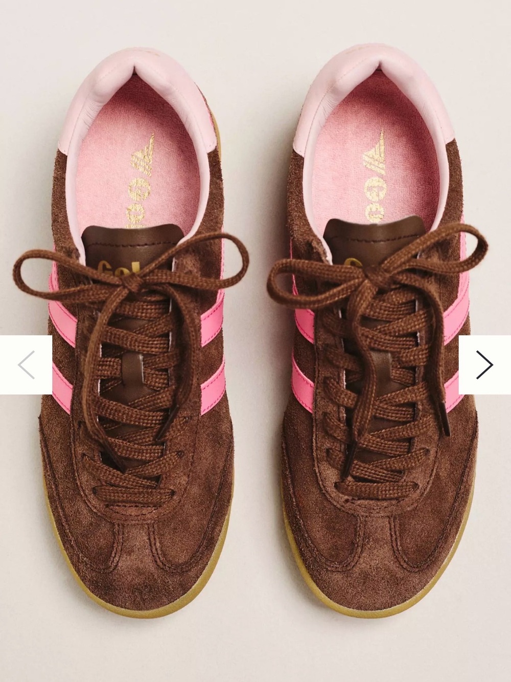 Anthropologie exclusive Gola Torpedo Brown Suede Women's Sneakers Pink Detail 8 - Picture 2 of 6